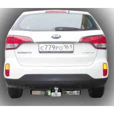 Фаркоп Лидер-Плюс для Kia Sorento II рестайлинг XM FL 2012-2020 (с накладкой из нерж. стали). Фланцевое крепление. Артикул H224-F(N)