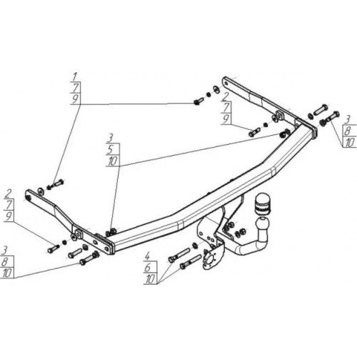 Фаркоп Мотодор для Renault Megane III хэтчбек 2009-2020. Артикул 91708-A